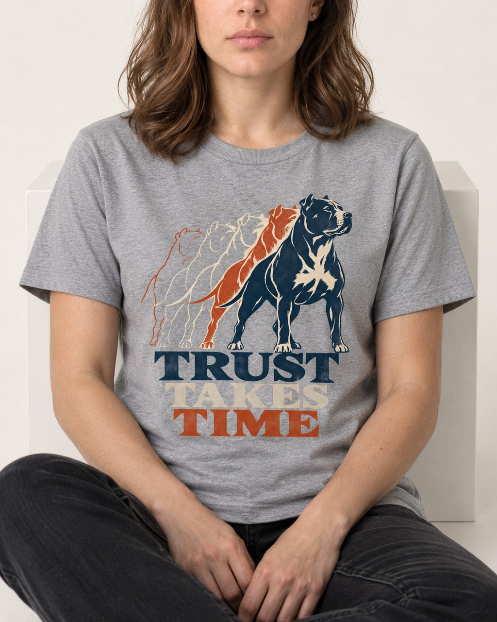 Pitbull Trust Takes Time Progression Graphic T-Shirt in Sport Grey, worn by a seated model