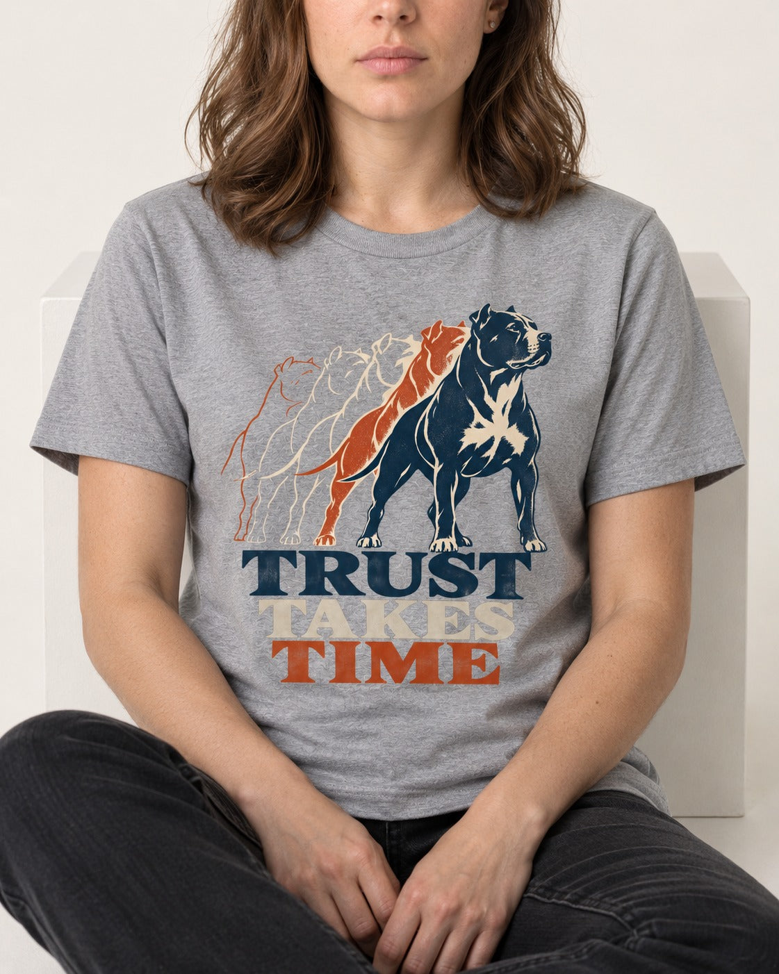 Pitbull Trust Takes Time Progression Graphic T-Shirt in Sport Grey, worn by a seated model