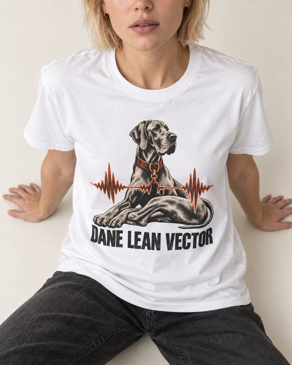 Great Dane Lean T-Shirt in White, worn by a seated model