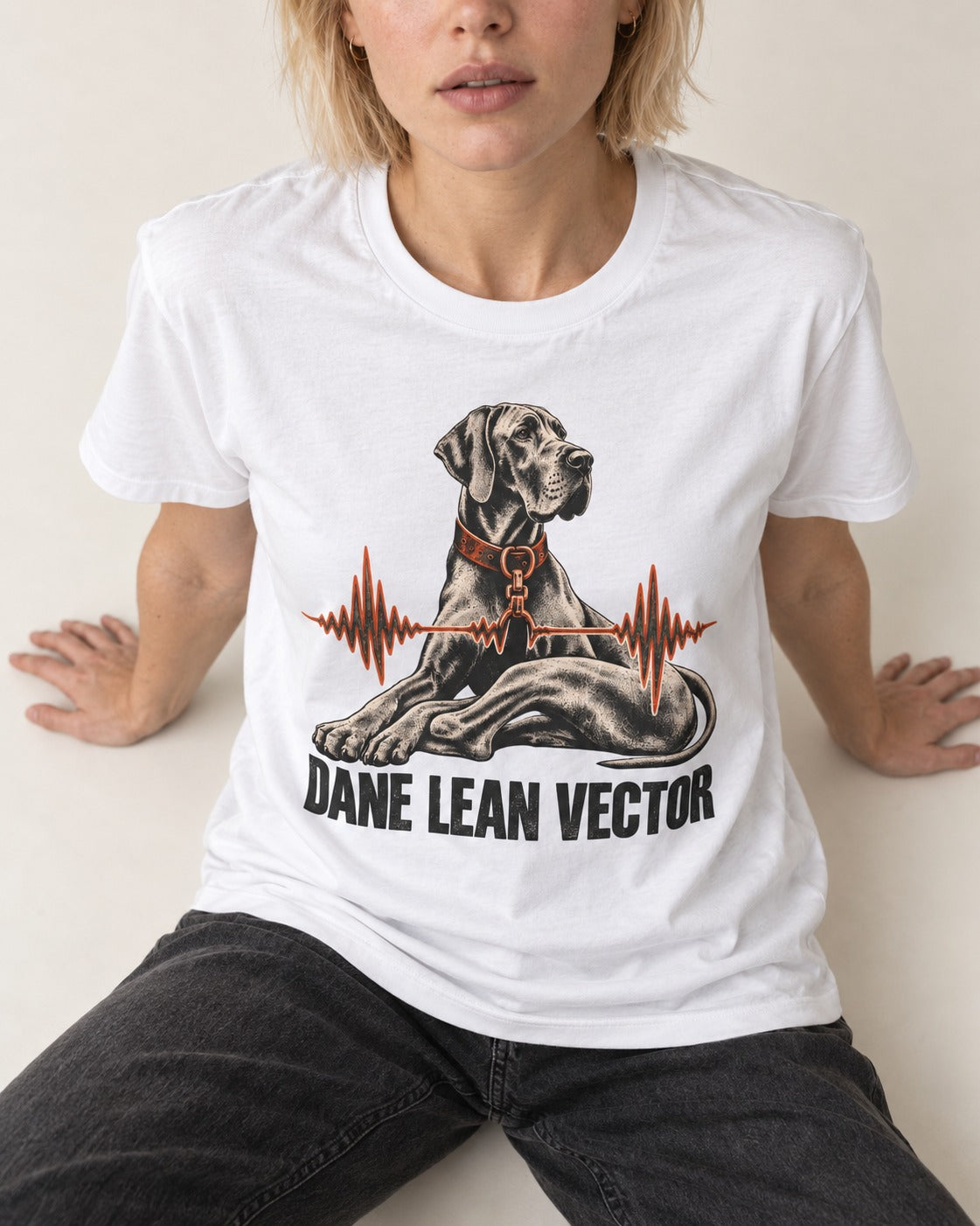 Great Dane Lean T-Shirt in White, worn by a seated model