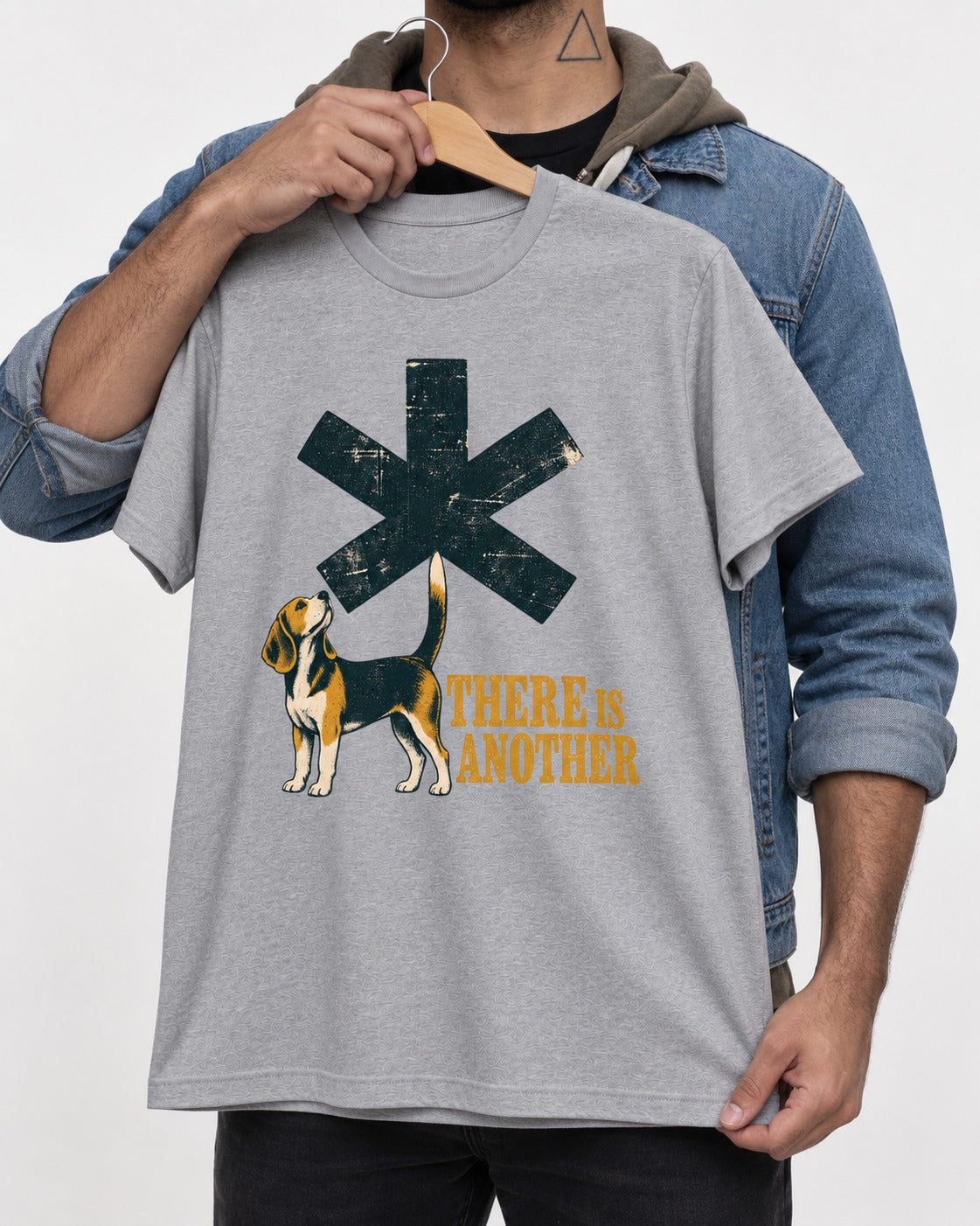 There Is Another Beagle T-Shirt in Sport Grey, held up on a hanger