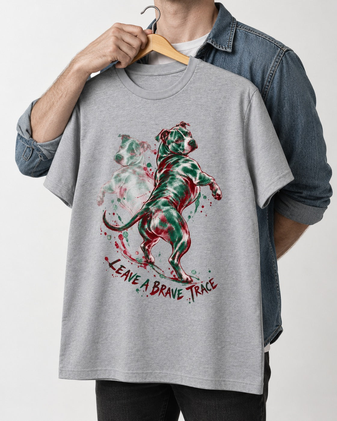 Pitbull's Brave Trace T-Shirt in Sport Grey, held up on a hanger