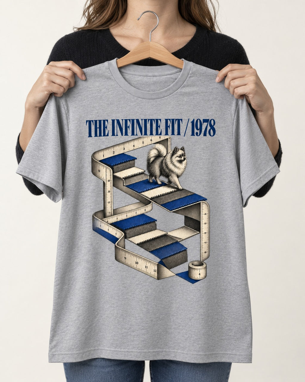 The Infinite Pomeranian Fit T-Shirt in Sport Grey, held up on a hanger