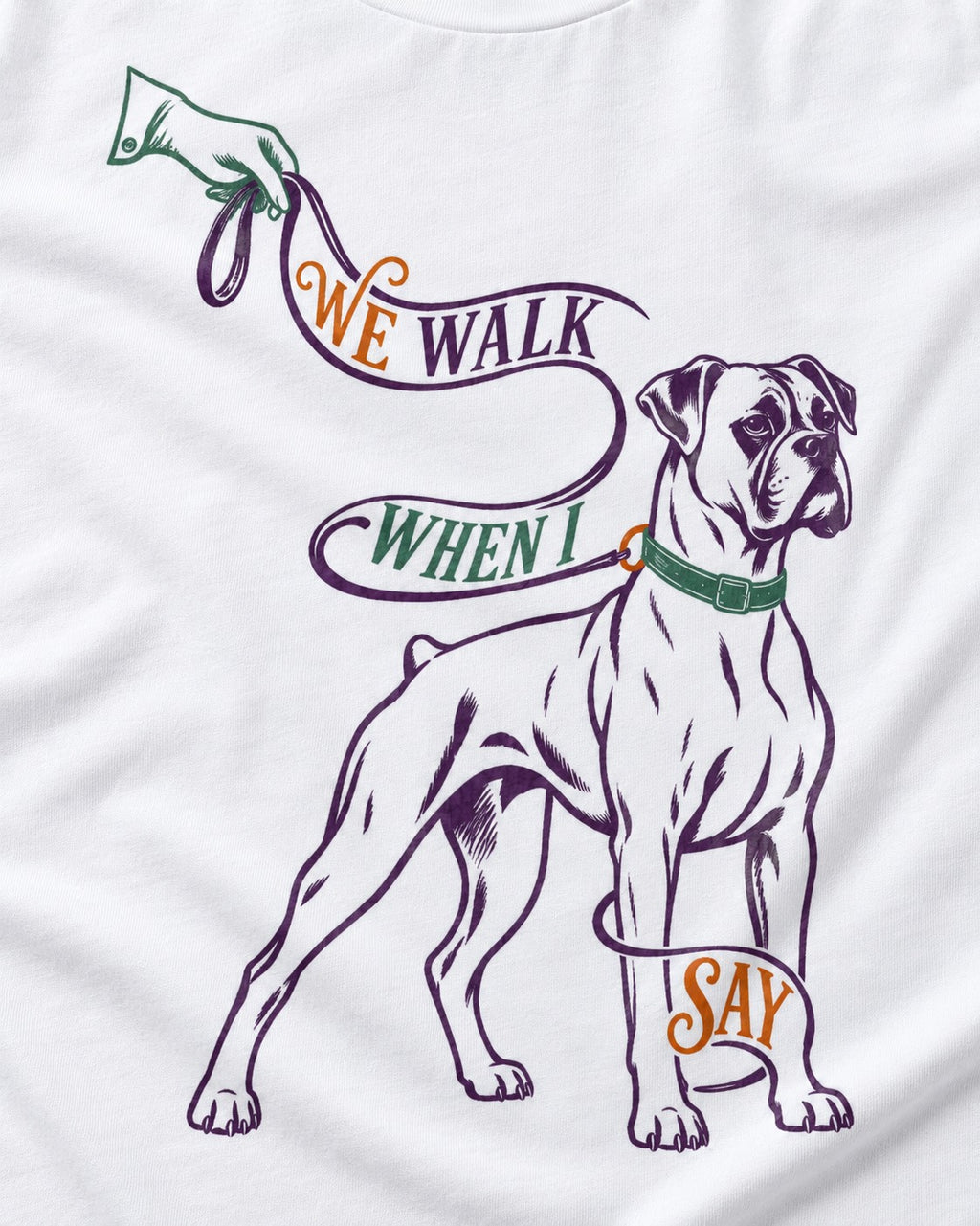 Boxer When I Say T-Shirt in White, close-up of the graphic