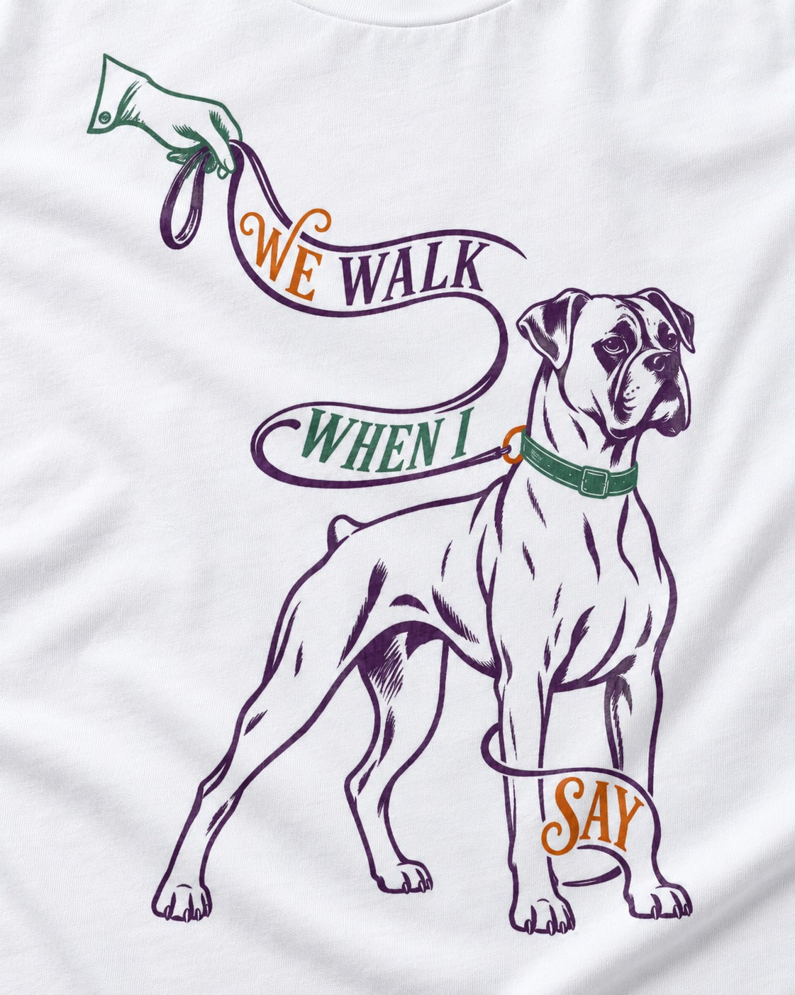 Boxer When I Say T-Shirt in White, close-up of the graphic