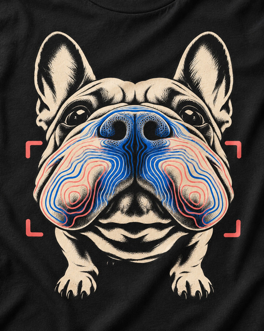 Frenchie Nose Topography Graphic T-Shirt in Black, close-up of the graphic