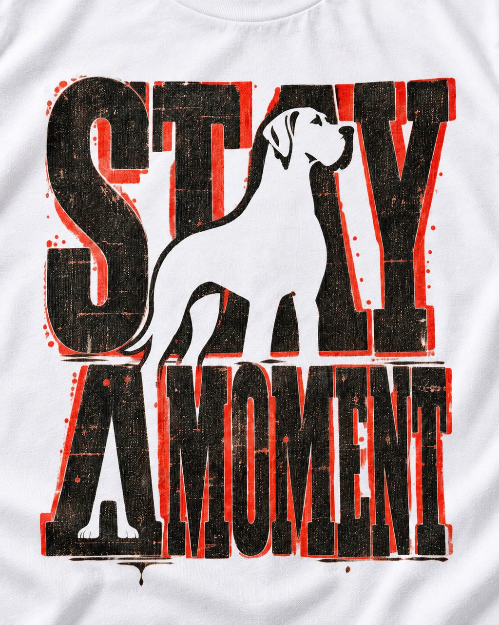 Stay a Moment Great Dane T-Shirt in White, close-up of the graphic