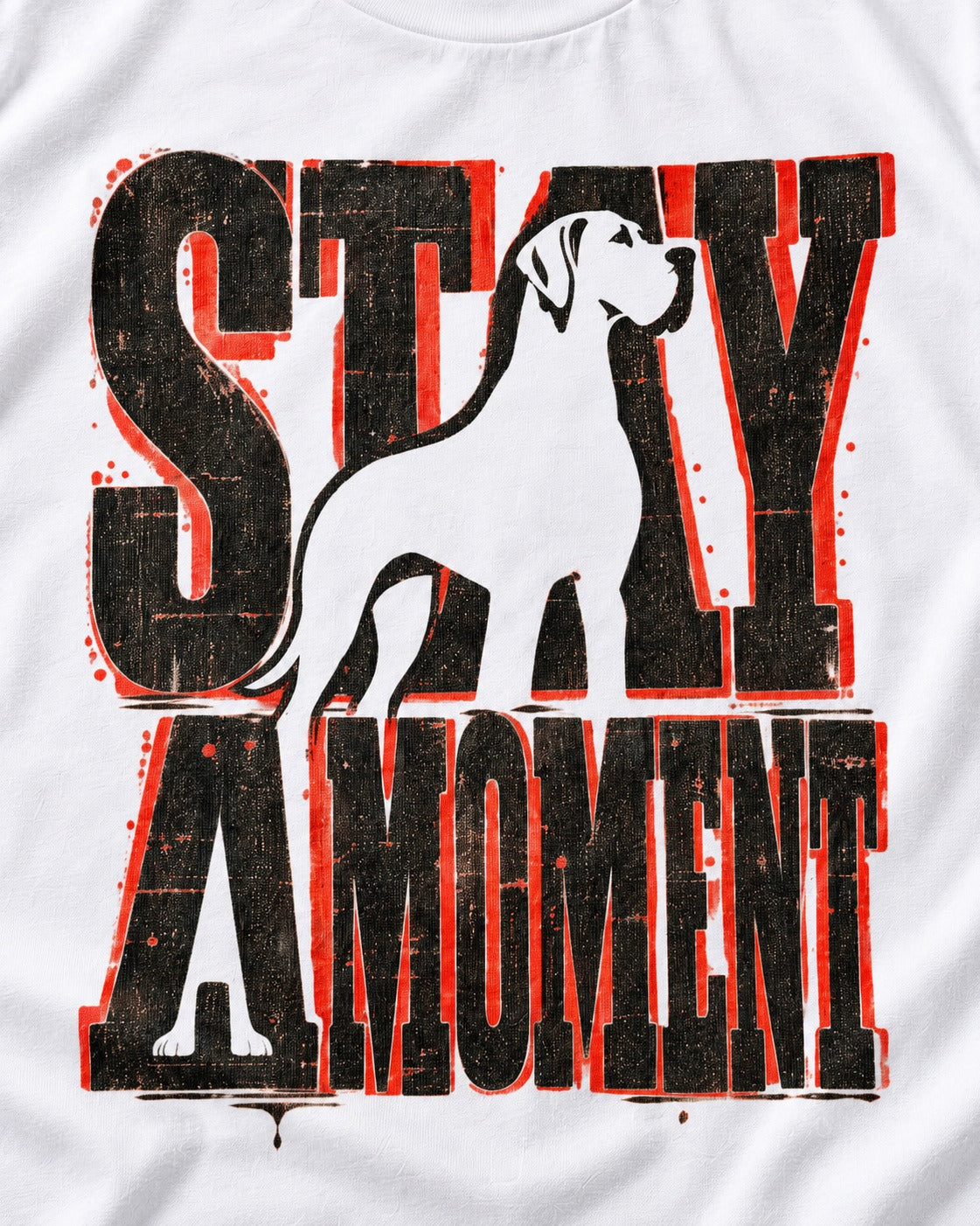 Stay a Moment Great Dane T-Shirt in White, close-up of the graphic