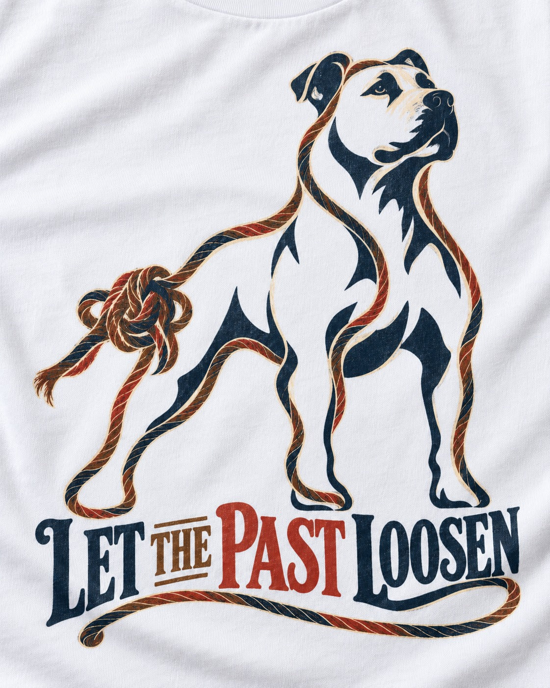 Pitbull Let the Past Loosen T-Shirt in White, close-up of the graphic