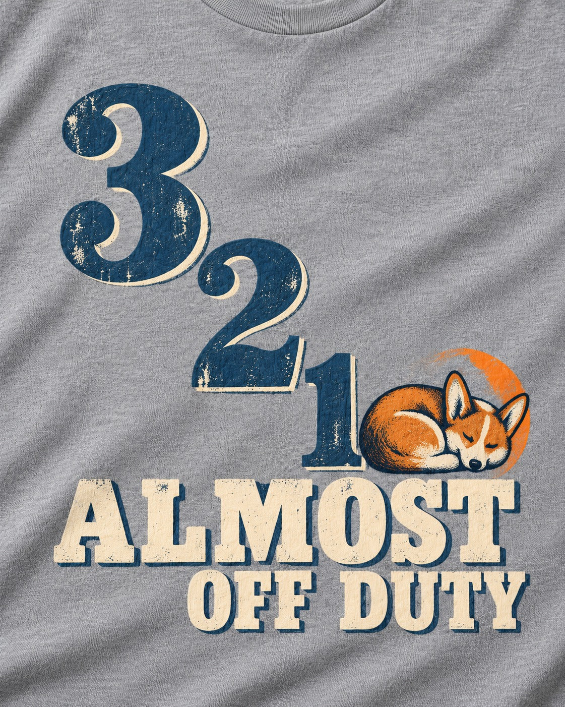 Corgi Almost Off Duty T-Shirt in Sport Grey, close-up of the graphic