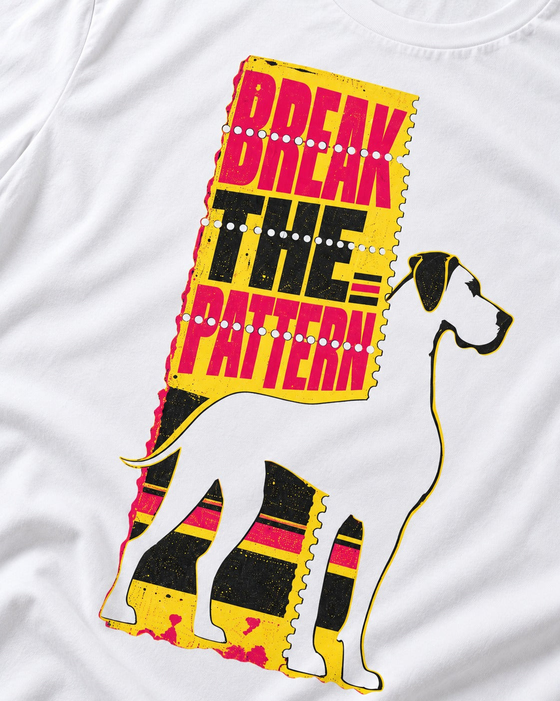 Great Dane Break the Pattern T-Shirt in White, close-up of the graphic