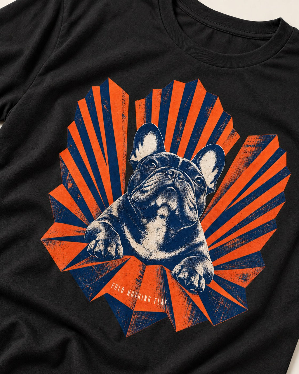 Frenchie Fold Nothing Flat Geometric Fan Graphic T-Shirt in Black, close-up of the graphic