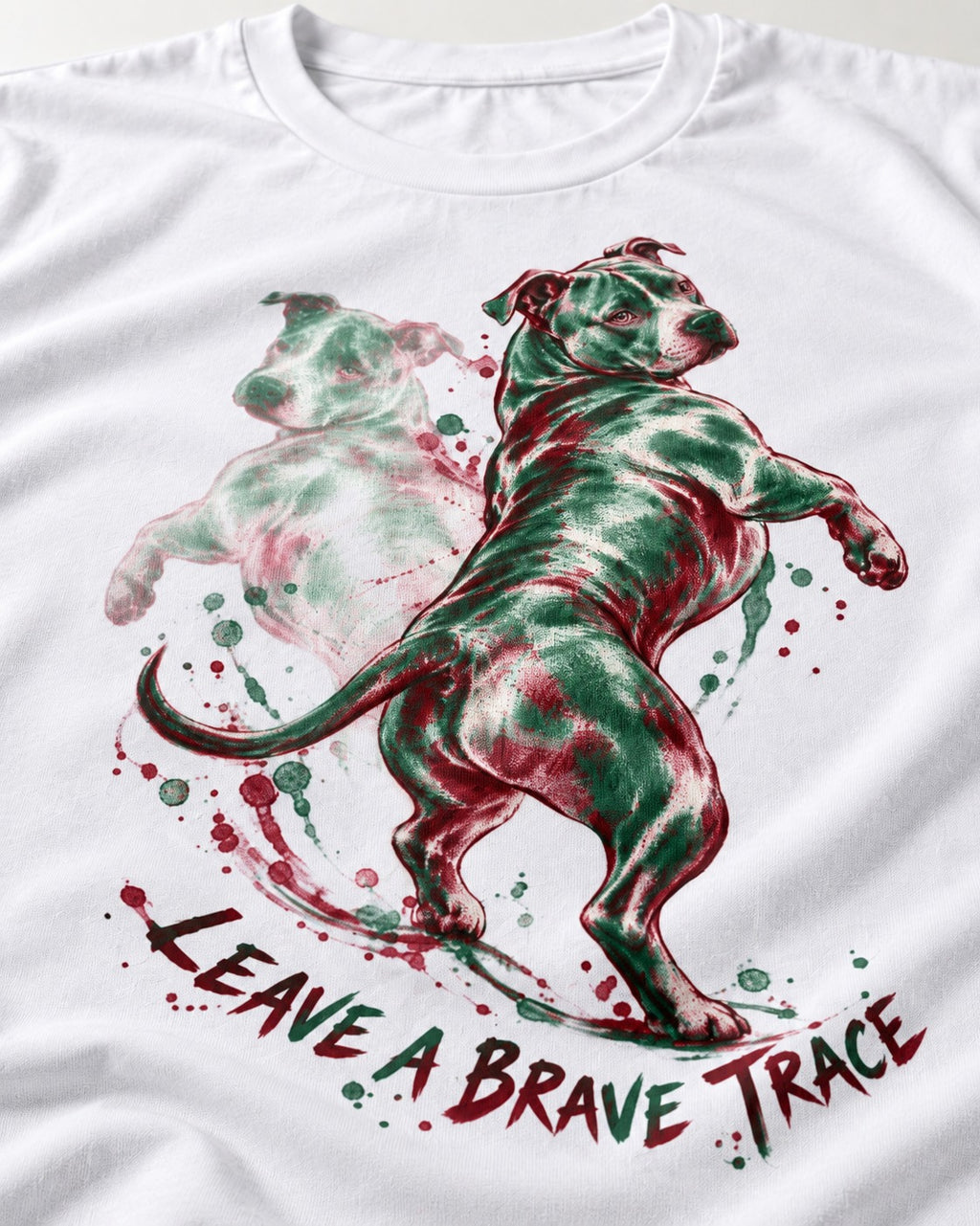 Pitbull's Brave Trace T-Shirt in White, close-up of the graphic