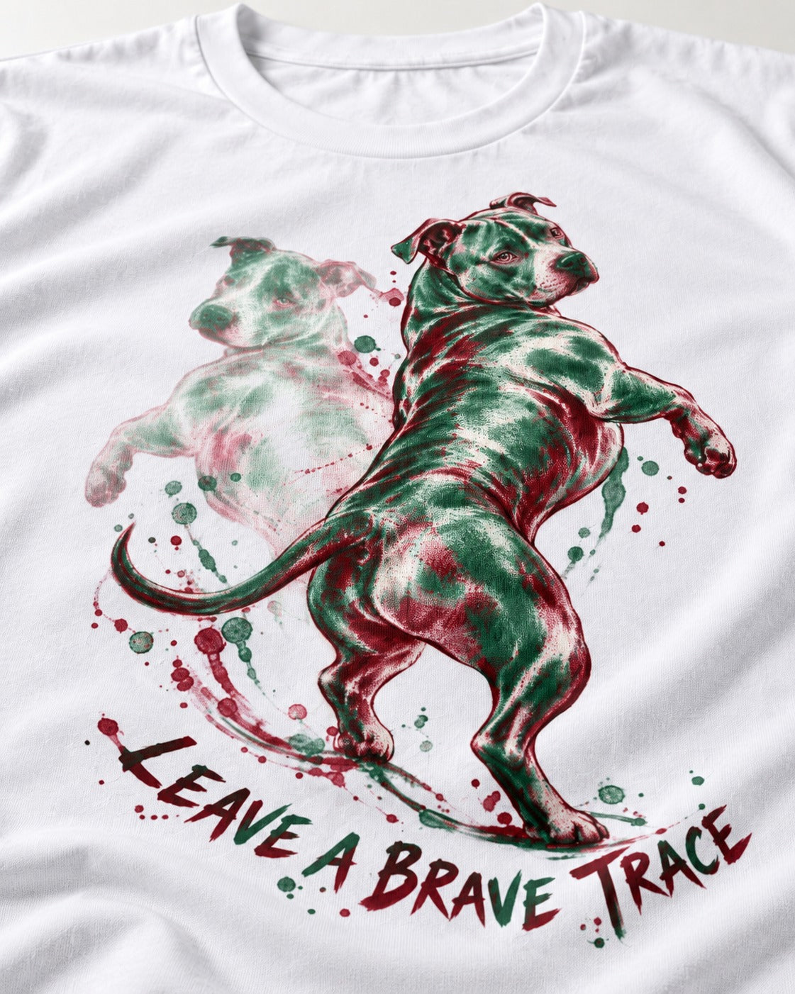 Pitbull's Brave Trace T-Shirt in White, close-up of the graphic