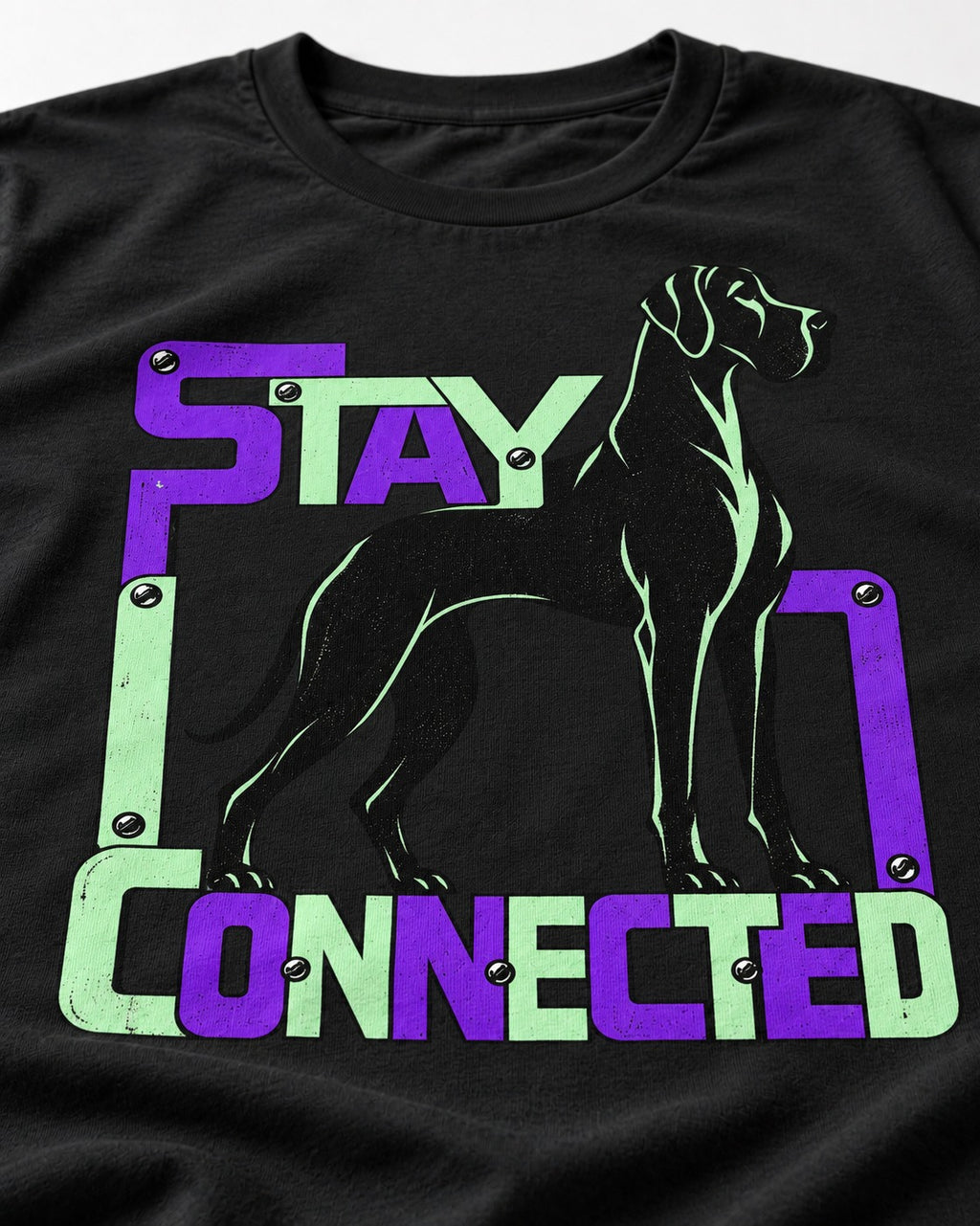 Great Dane Stay Connected Modular Frame Graphic T-Shirt in Black, close-up of the graphic