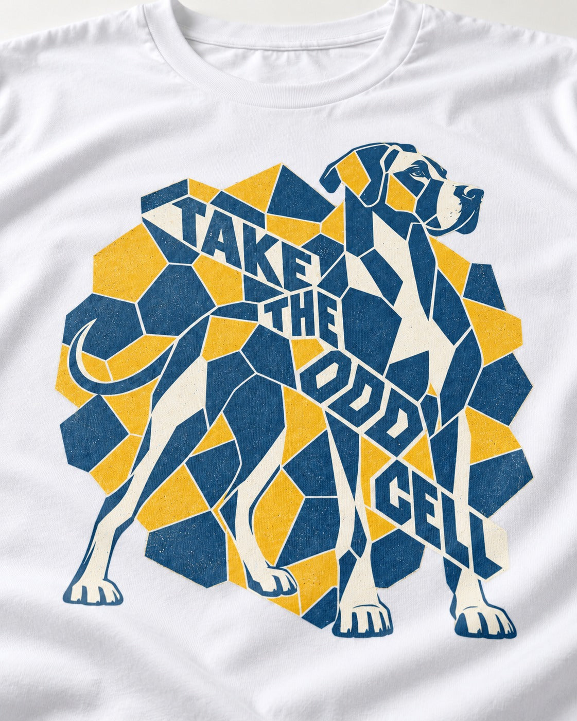Take the Odd Cell Great Dane T-Shirt in White, close-up of the graphic
