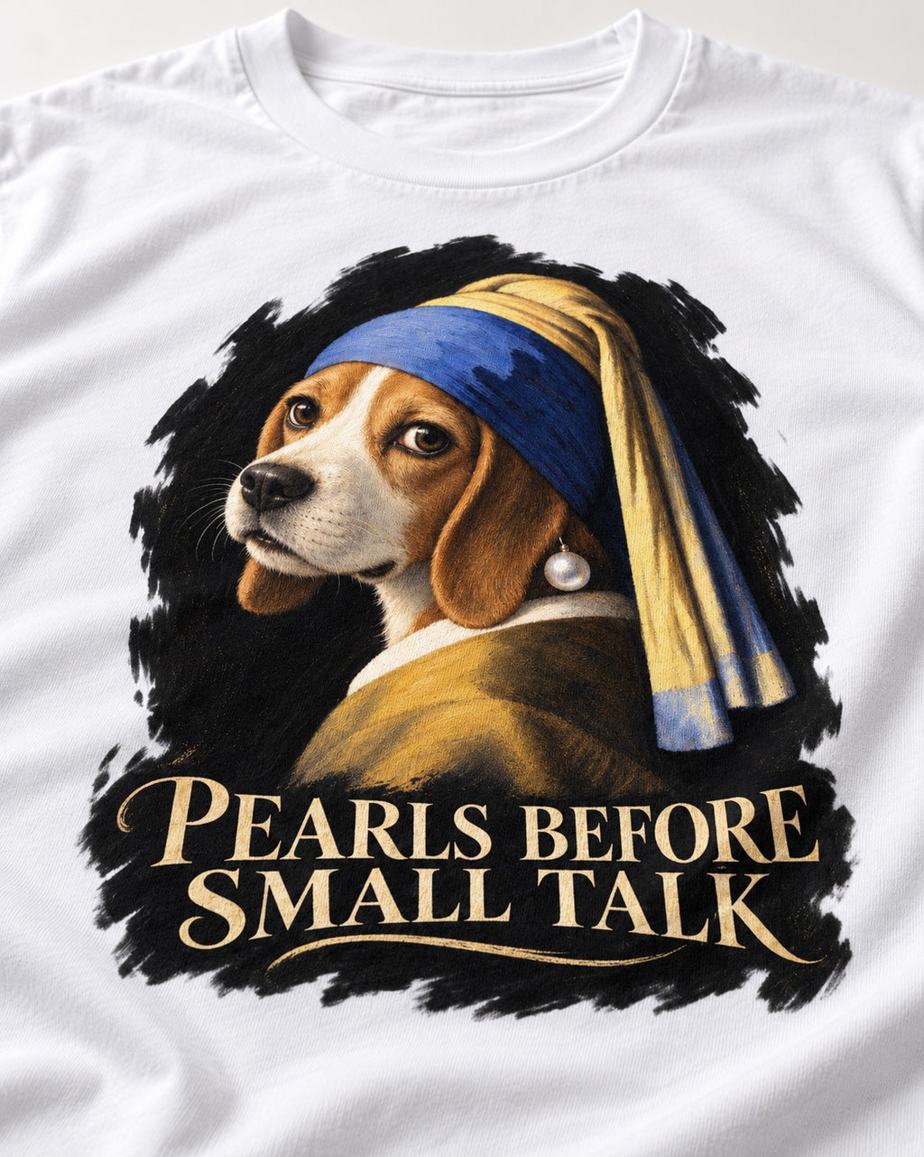 Beagle Paris Before Small Talk T-Shirt in White, close-up of the graphic