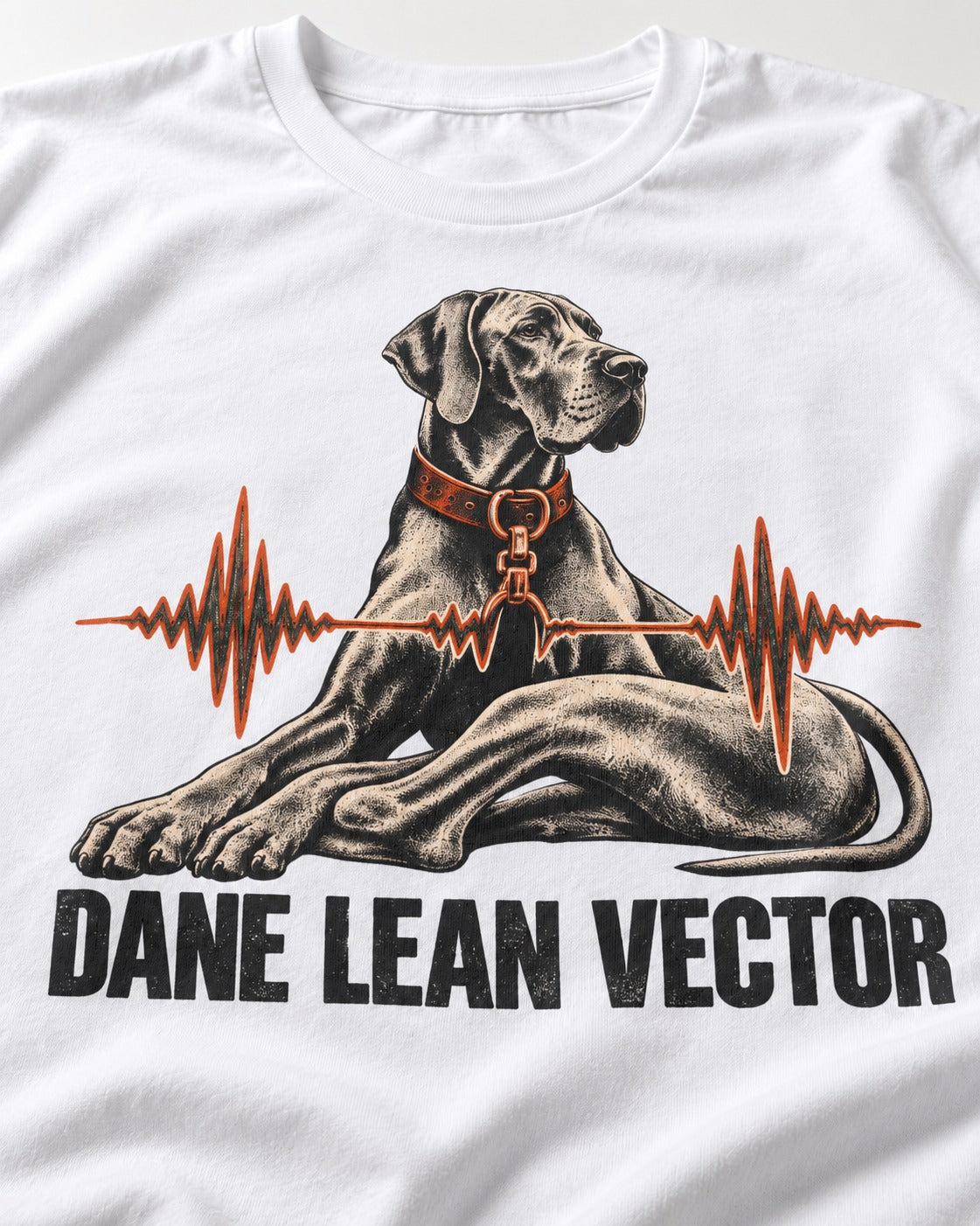 Great Dane Lean T-Shirt in White, close-up of the graphic