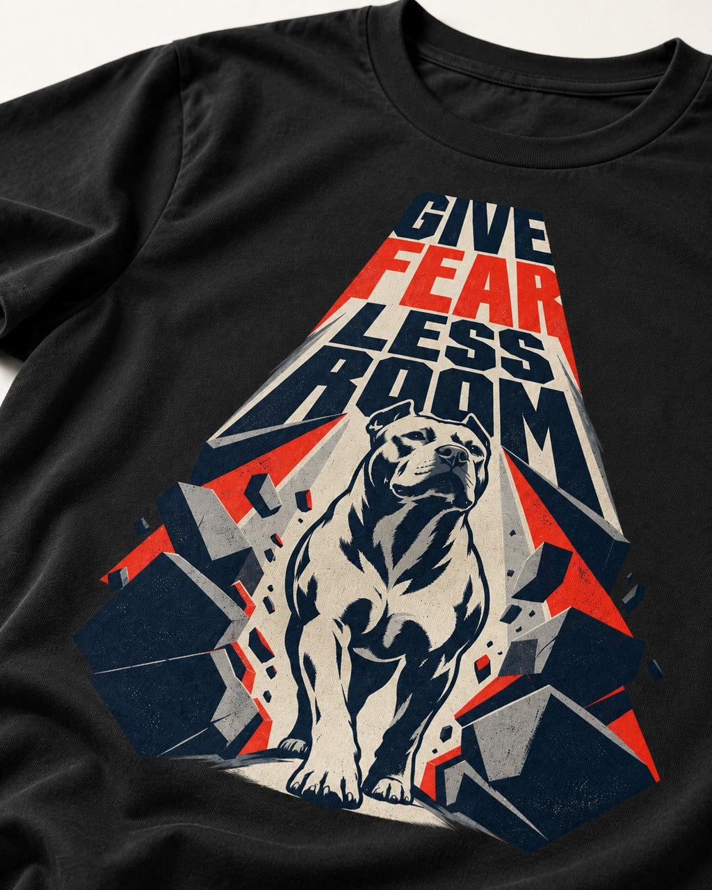 Pitbull Give Fear Less Room Breakthrough Graphic T-Shirt in Black, close-up of the graphic