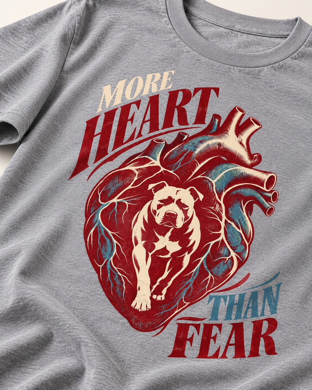 Pitbull More Heart Than Fear Anatomical Heart Graphic T-Shirt in Sport Grey, close-up of the graphic