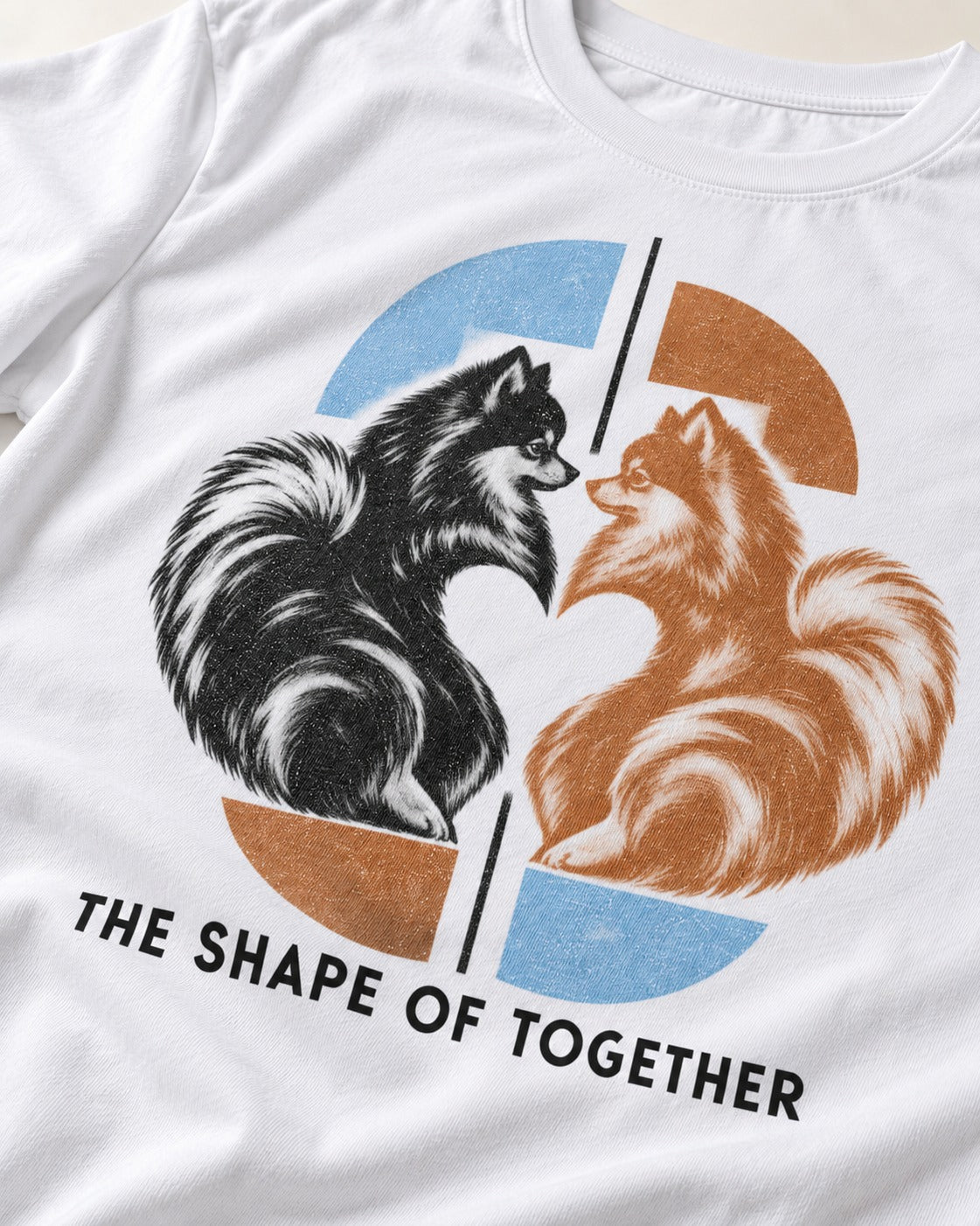 Pomeranian The Shape of Together T-Shirt in White, close-up of the graphic
