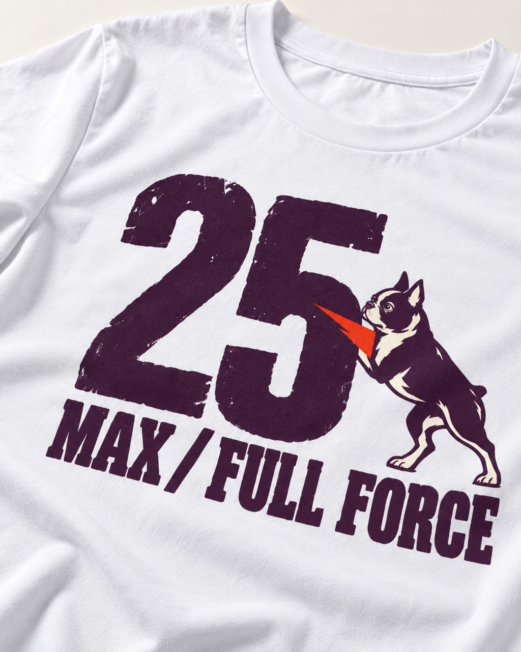Boston Terrier Full Force T-Shirt in White, close-up of the graphic
