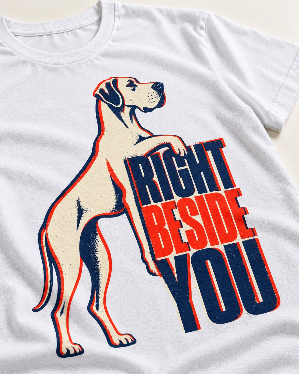 Great Dane Right Beside You T-Shirt in White, close-up of the graphic