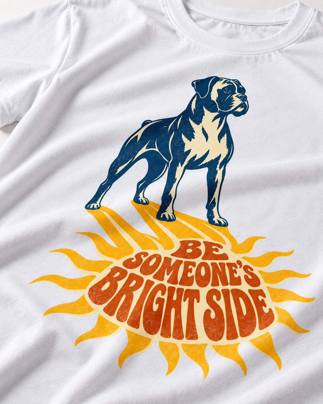 Boxer Be Someone's Bright Side T-Shirt in White, close-up of the graphic