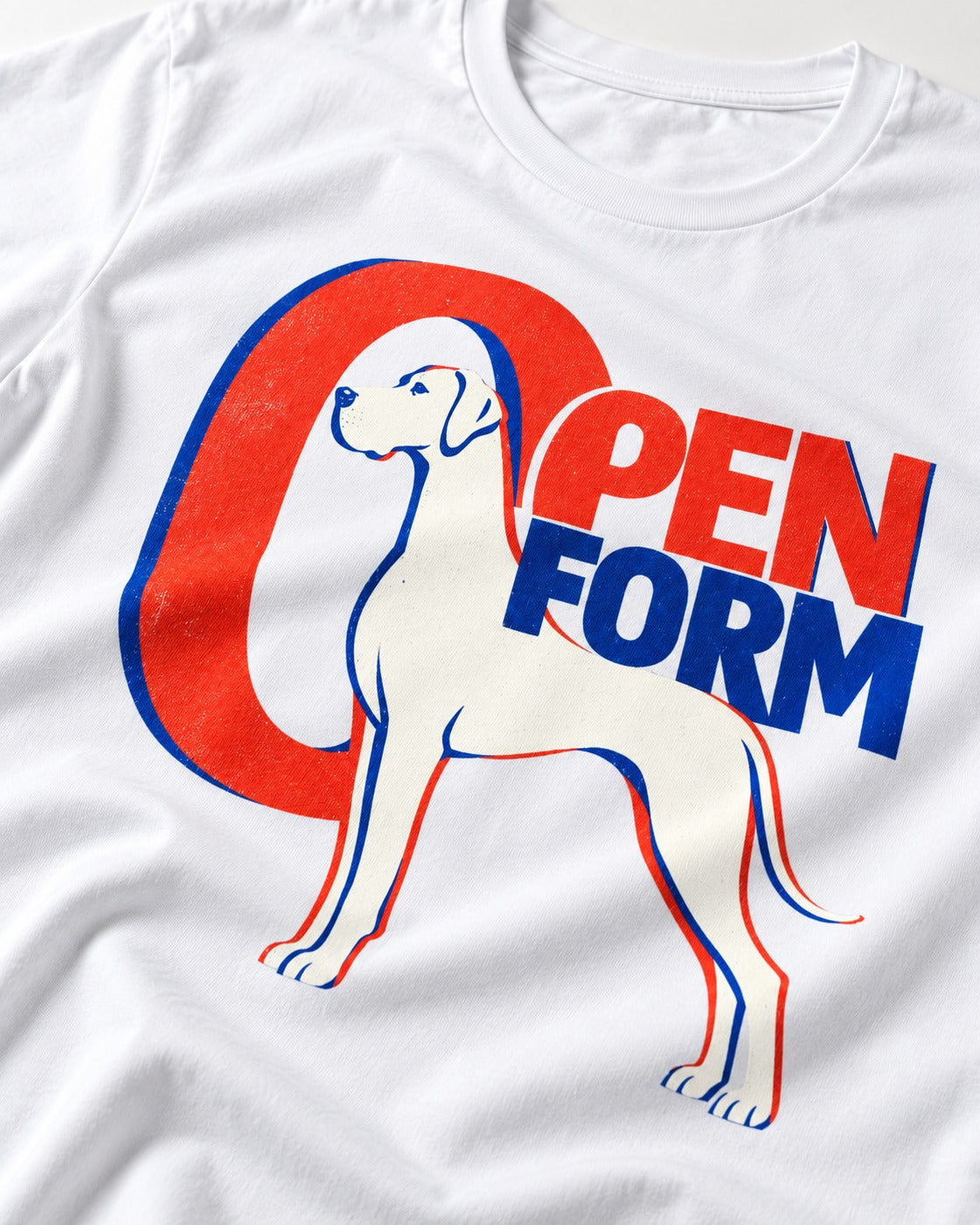 Open Form Great Dane T-Shirt in White, close-up of the graphic