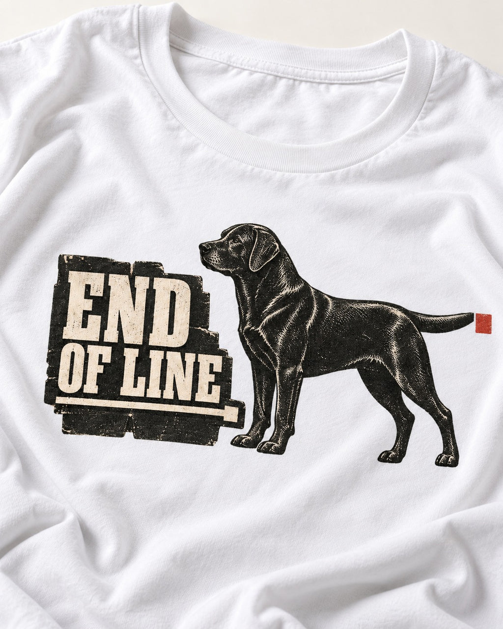 End of Line Labrador Retriever T-Shirt in White, close-up of the graphic
