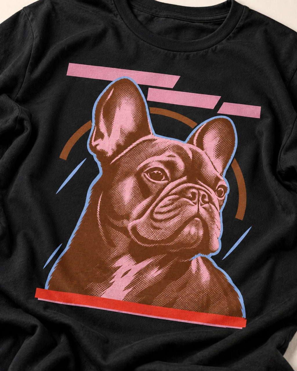 Frenchie Geometric Portrait Graphic T-Shirt in Black, close-up of the graphic
