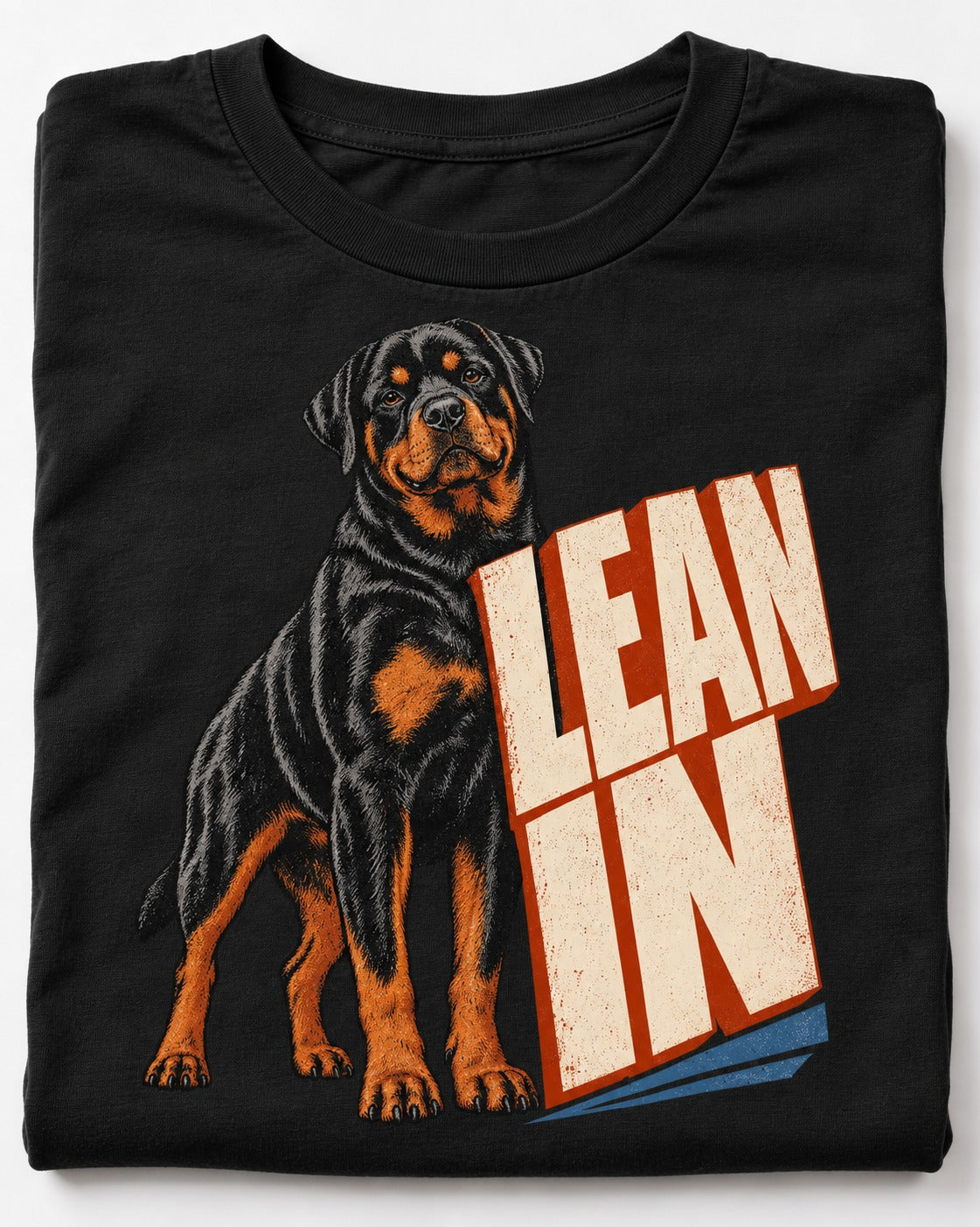 Rottweiler Lean In Block Typography Graphic T-Shirt in Black, close-up of the graphic