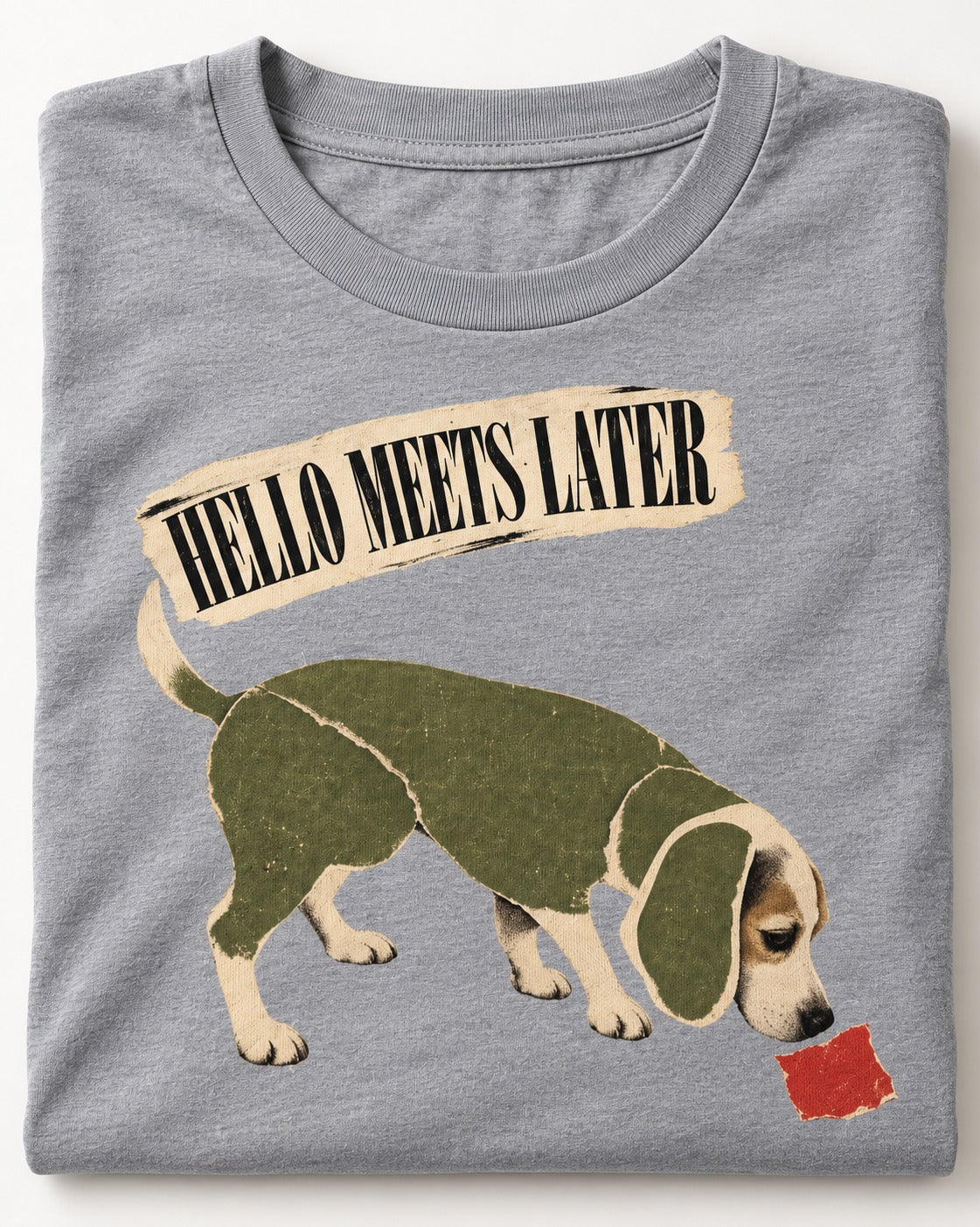 Twenty Minutes Later Beagle T-Shirt in Sport Grey, close-up of the graphic