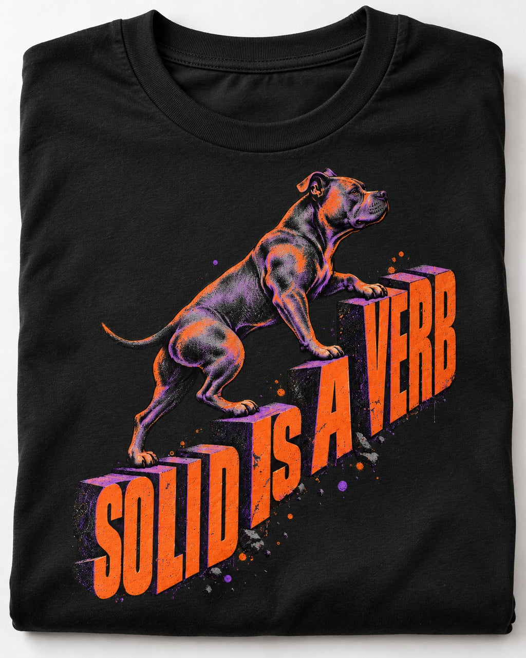 Pitbull Solid Is a Verb Step Type Graphic T-Shirt in Black, close-up of the graphic