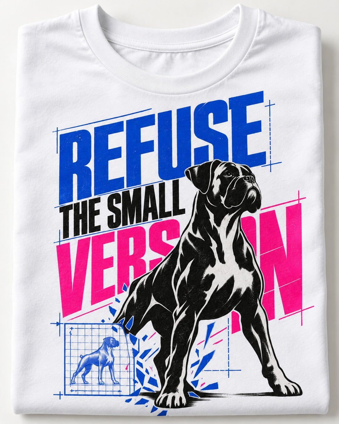 Boxer Refuse the Small Version T-Shirt in White, close-up of the graphic