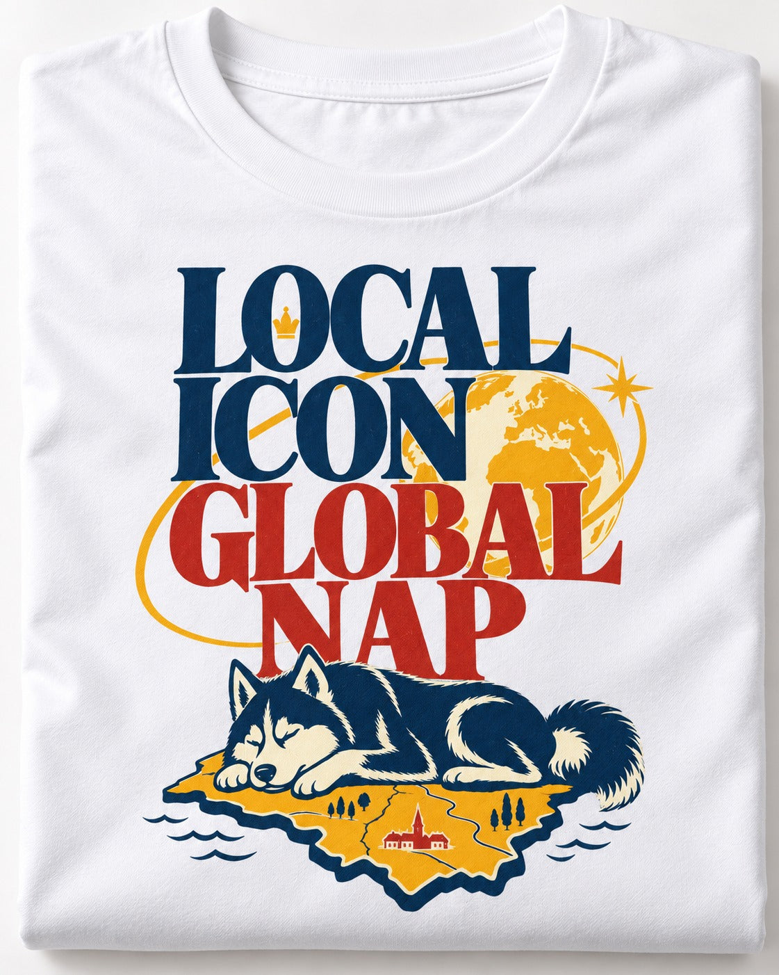 Husky Local Icon Global Nap T-Shirt in White, close-up of the graphic