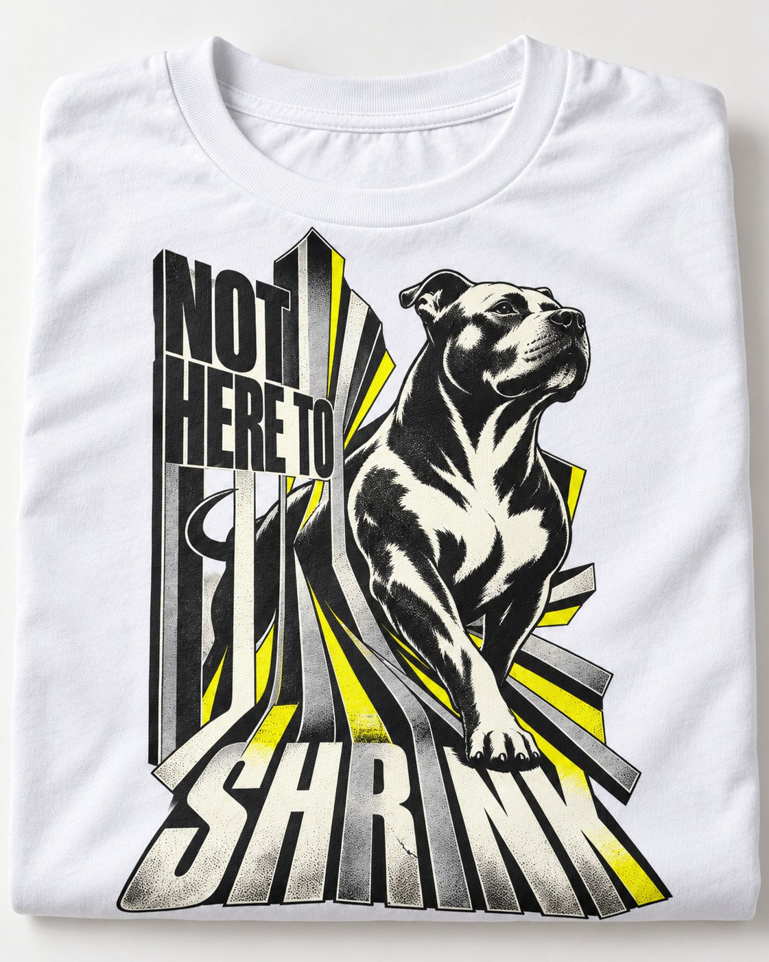 Not Here to Share Pitbull T-Shirt in White, close-up of the graphic