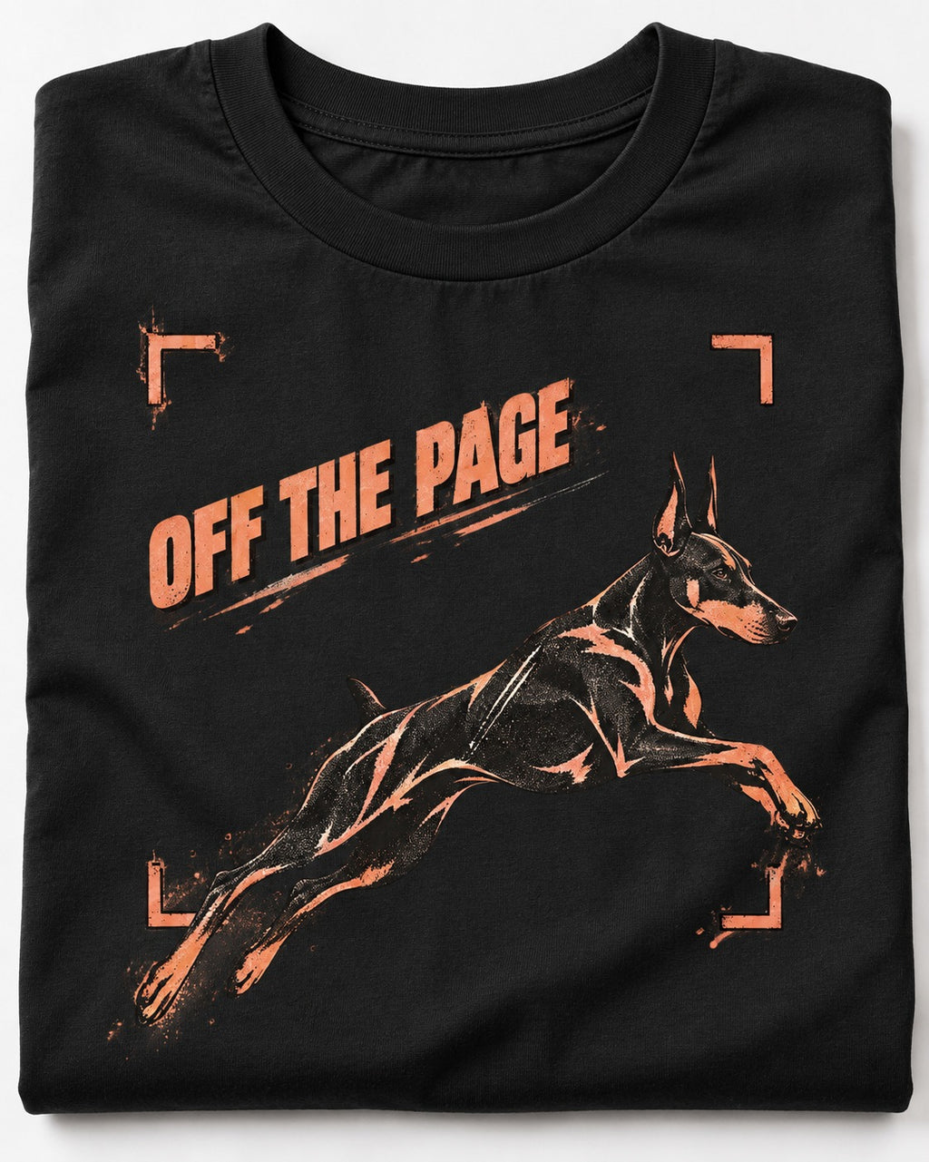 Doberman Off the Page Focus Frame Graphic T-Shirt in Black, close-up of the graphic