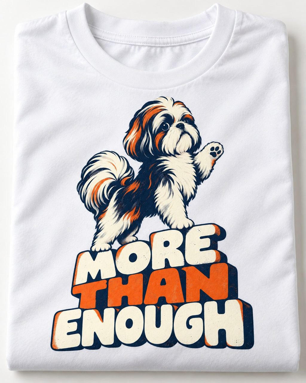 More Than Enough Shih Tzu T-Shirt in White, close-up of the graphic