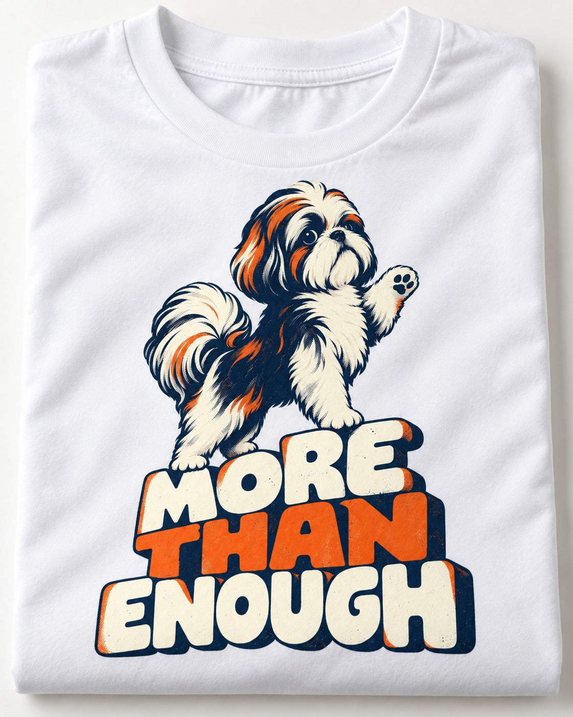 More Than Enough Shih Tzu T-Shirt in White, close-up of the graphic