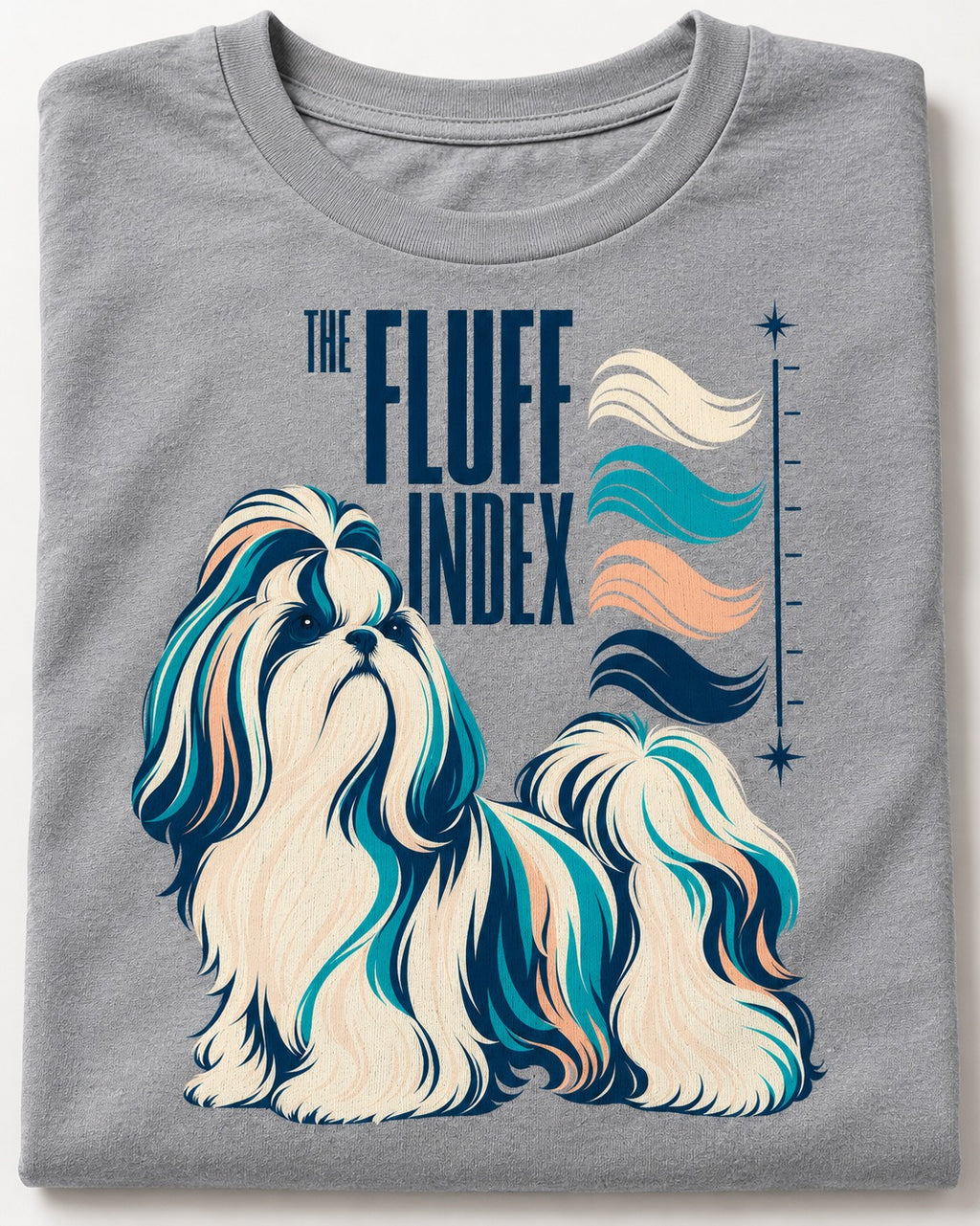 Shih Tzu The Fluff Index Coat Color Chart Graphic T-Shirt in Sport Grey, close-up of the graphic