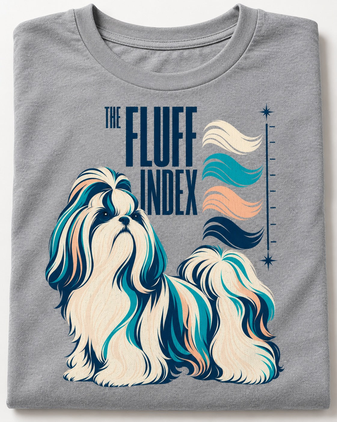 Shih Tzu The Fluff Index Coat Color Chart Graphic T-Shirt in Sport Grey, close-up of the graphic