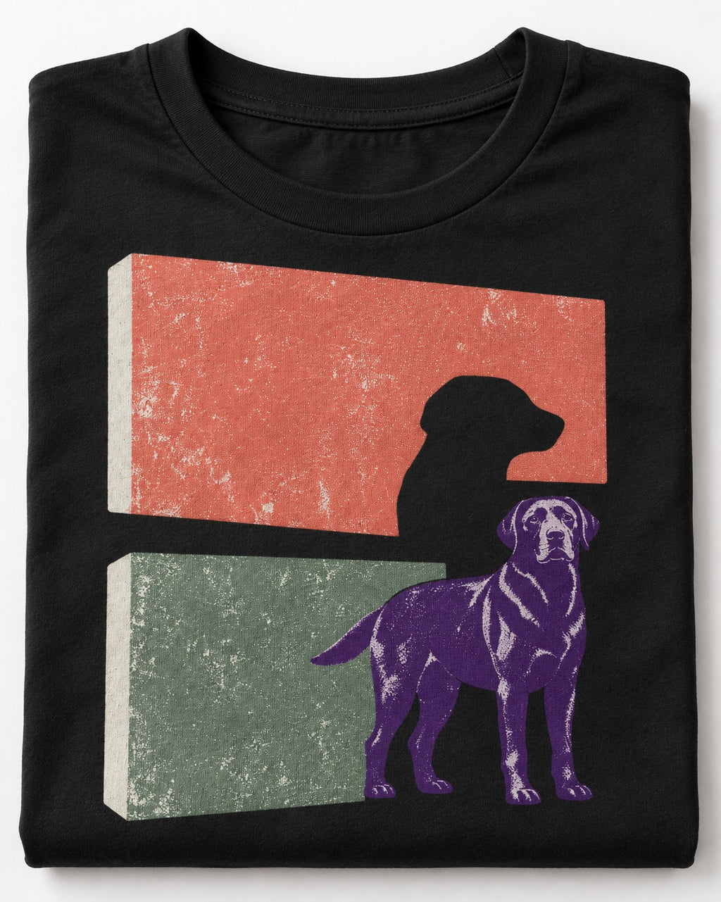 Labrador Retriever Field Test Brutalist Panels Graphic T-Shirt in Black, close-up of the graphic