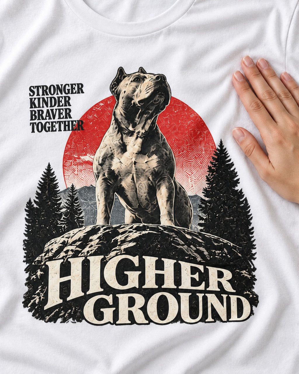 Pitbull Higher Ground T-Shirt in White, close-up of the graphic