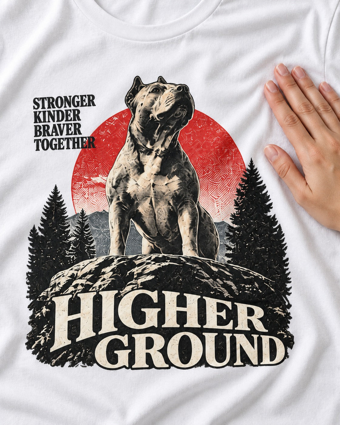 Pitbull Higher Ground T-Shirt in White, close-up of the graphic