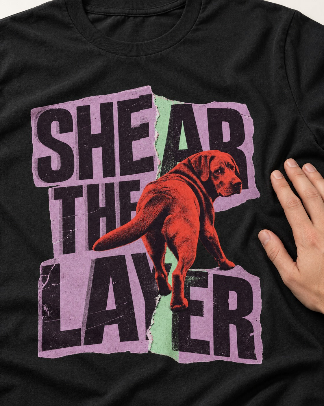 Labrador Retriever Shear the Layer Torn Paper Graphic T-Shirt in Black, close-up of the graphic