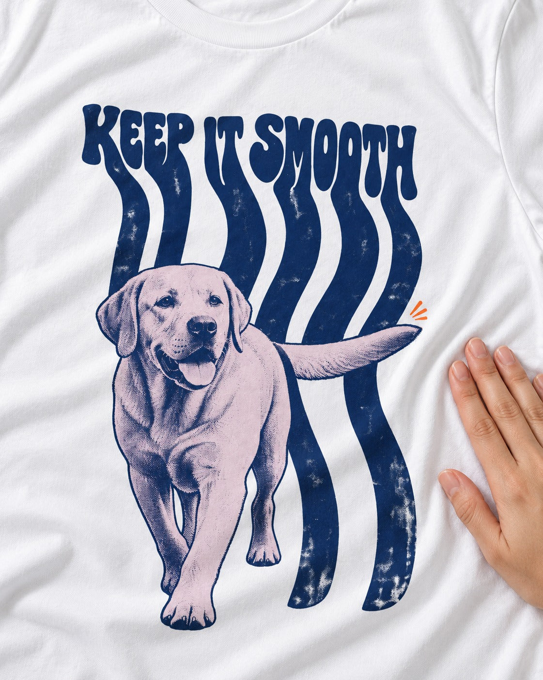 Keep It Smooth Labrador Retriever T-Shirt in White, close-up of the graphic
