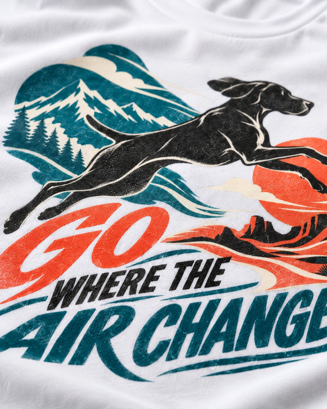 German Shorthaired Pointer Where the Air Changes T-Shirt in White, close-up of the graphic