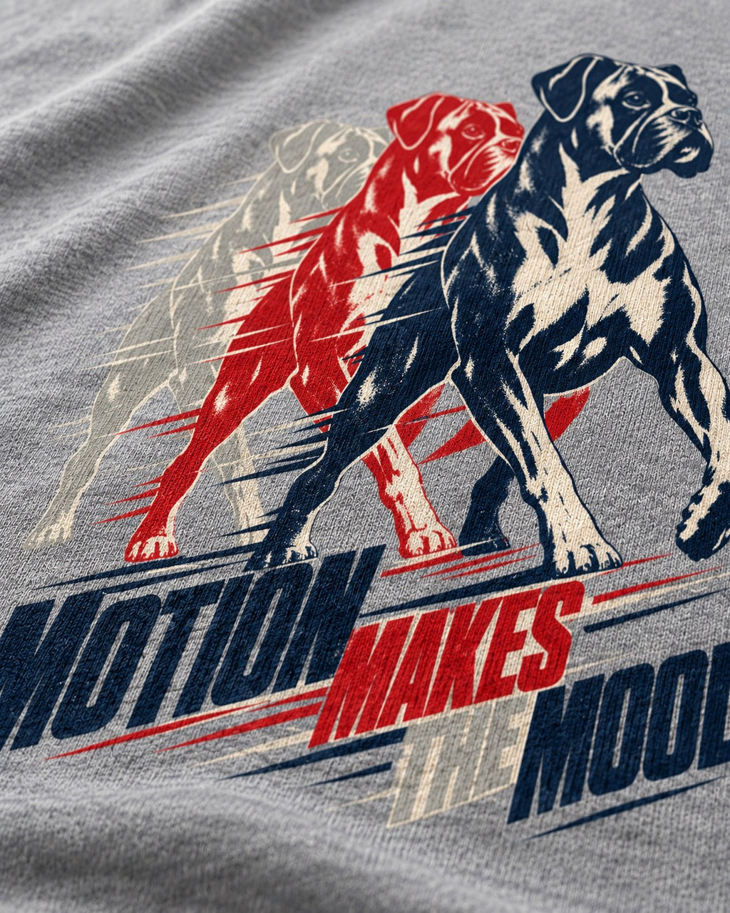 Boxer Motion Makes the Mood T-Shirt in Sport Grey, close-up of the graphic