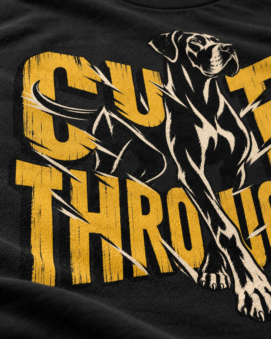Great Dane Cut Through Breaking Type Graphic T-Shirt in Black, close-up of the graphic
